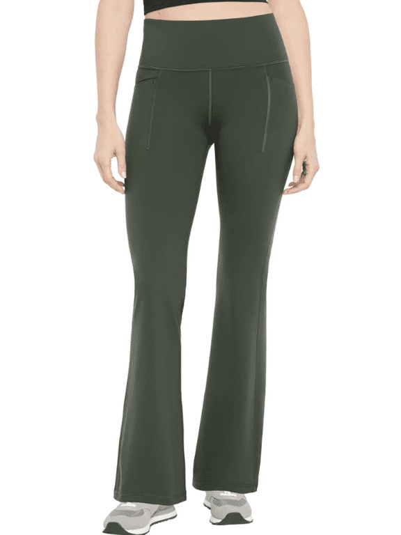 Fit Women's Flare Legging, High Waisted Sweat Wicking, Green, Large