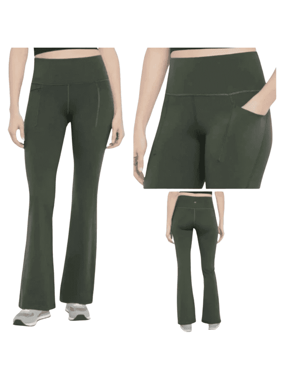 Women's Flare Legging, High Waisted Sweat Wicking, Green, Small