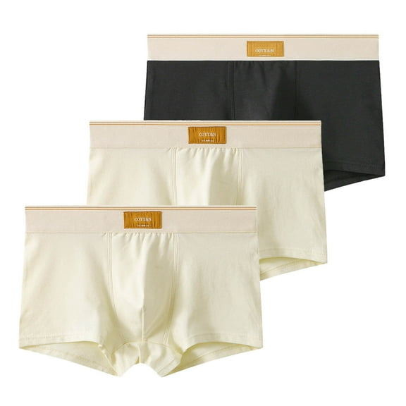 Gapacks Big & Tall 3XL Men's Beige Cotton Boxer Briefs 3 Pack, Soft Comfortable Underwear with Elastic Waistband, Everyday Cotton Underwear for Plus Size