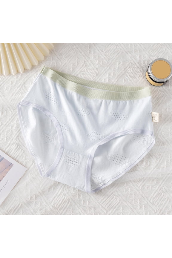 Comfortable Cotton Underwear for Women, M Size Blue, Breathable Everyday Briefs, Skin-Friendly Classic Design, Contrast Waistband, Single Pack
