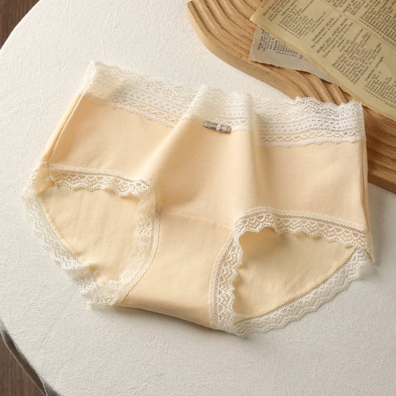 Gapacks Comfortable Women's Cotton Underwear, Lace Trim Yellow XL, Soft Breathable for Everyday Wear, Feminine Design, Budget-Friendly