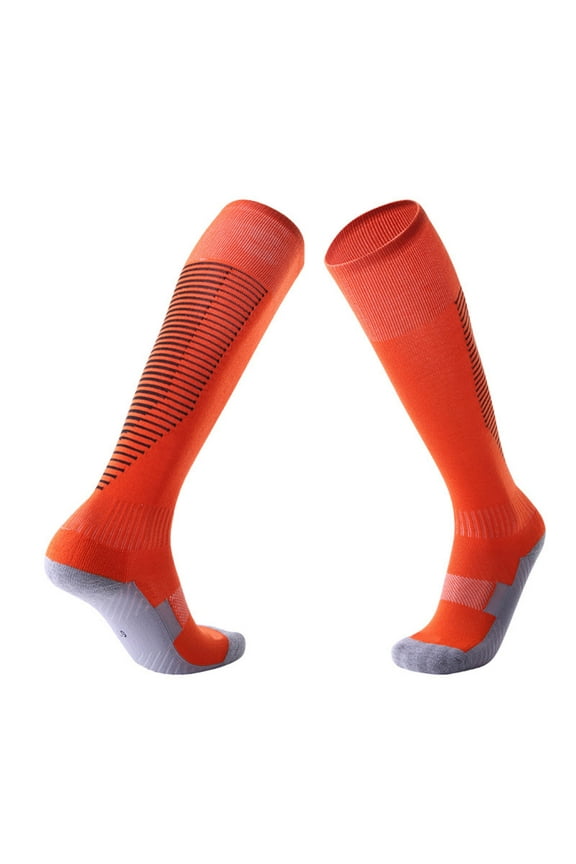 Cotton Soccer Socks for Men, Orange, Free Size - Breathable, Durable, Calf Support, Non-Slip - Ideal for Amateur & Youth Training