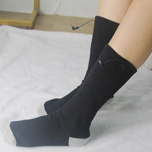 Gapacks Heated Socks for Men, Black, Free Size - Mid-Calf Thermal Socks with Heating Element, Cotton Modal Blend, Breathable Moisture-Wicking for Outdoor, Cold Weather, Elderly