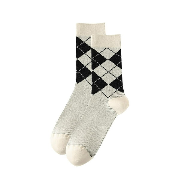 Gapacks Men's Argyle Socks - White, Free Size, Cotton, Breathable & Soft, Classic Design, Comfortable for Daily/Casual/Dress Wear, Durable Everyday Socks