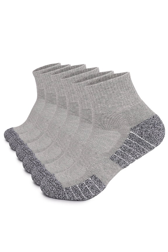 Men's Cotton Athletic Socks, 6 Pack, L Size, Gray, Crew Length, Reinforced Heel & Toe, Breathable Moisture-Wicking, Durable for Gym Running Daily Wear