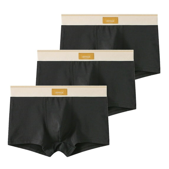 Gapacks Men's Cotton Boxer Briefs, 3 Pack - 100% Cotton, Black, Size L - Comfortable, Breathable, Classic Design with Contrast Waistband