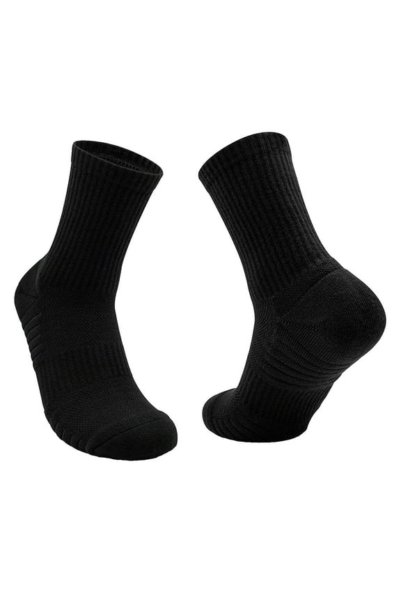 Men's Cotton Crew Socks - Black, One Size Fits Most, Breathable Soft Durable, Athletic & Everyday Use, Ribbed Design for Comfort
