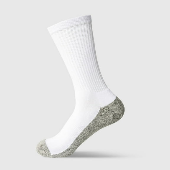 Gapacks Men's Cotton Crew Socks - Comfortable Breathable, One Size Fits Most, White with Contrast Heel Toe, Everyday Casual Work Socks - 1 Pair