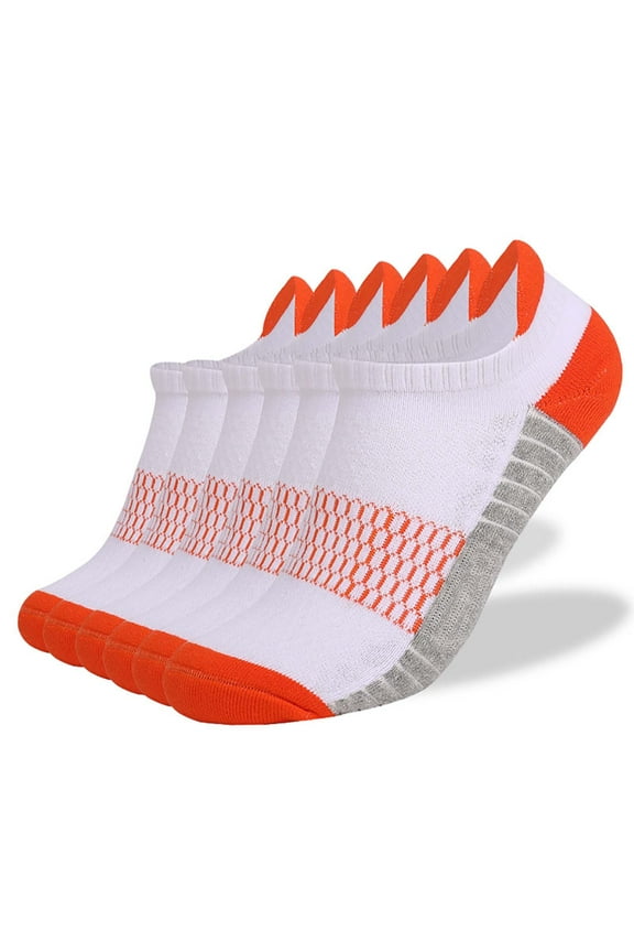 Men's Cotton No-Show Socks, M Size, Orange - 6 Pack, Breathable Moisture-Wicking, Durable Reinforced Heel, for Gym, Running & Daily Wear