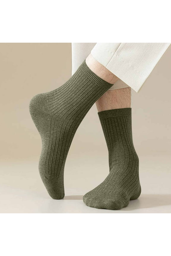Men's Cotton Socks, 5 Pack, Army Green, Crew Length, Breathable & Comfortable, One Size Fits Most, Everyday Casual Wear, Walmart Value