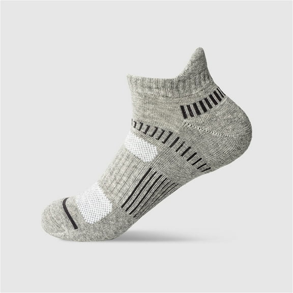 Gapacks Men's Low Cut Athletic Socks - Moisture Wicking, Cushioned, Reinforced Toe & Heel, Striped Gray Sports Socks for Running, Gym, One Size Fit Most
