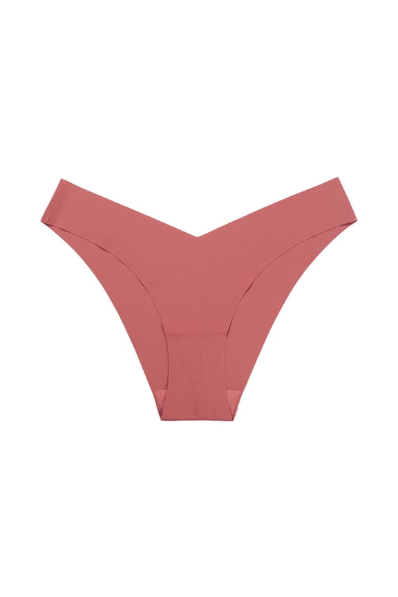 Seamless No Show Women's Thong Panties, V-Cut Moisture-Wicking Polyester, Watermelon Red, Size M, Ideal for Tight Outfits