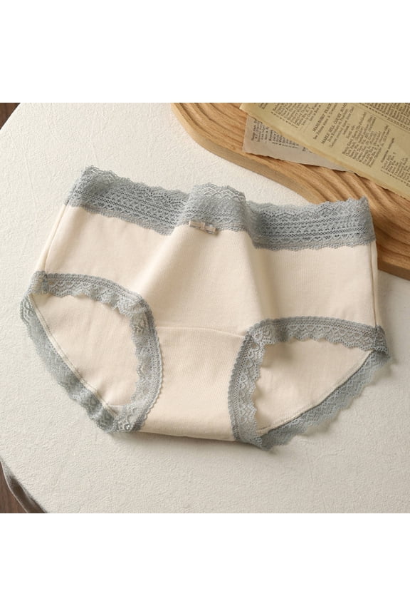 White XL Women's Cotton Panties - Lace Trim, Comfortable & Breathable - Feminine Everyday Underwear, Affordable