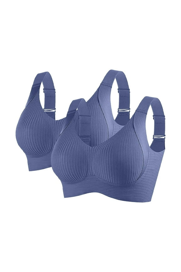 Women's 2-Pack Blue XL Size Sports Bra, Nylon Spandex Medium-High Support with Wide Adjustable Straps, Comfortable for Workouts & Daily Wear