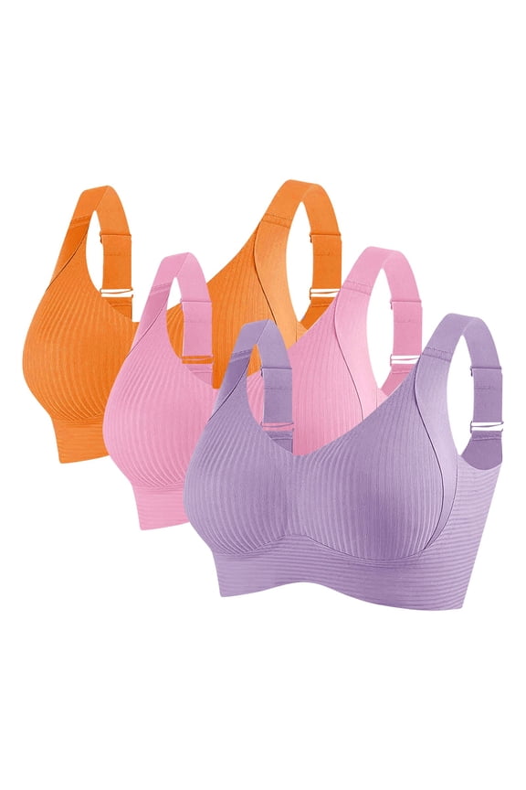 Women's Comfortable 3-Pack Bras - Purple, Size L, Nylon Spandex Blend, Light Support for Daily Wear & Workouts, Soft & Versatile Undergarments