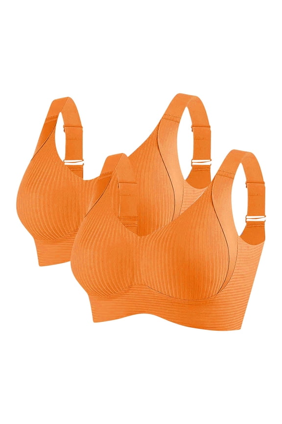 Women's Comfortable Bra - Nylon Spandex, Orange, Size L, Adjustable Straps, Breathable, 2-Pack, Supportive for All-Day Wear & Light Activity