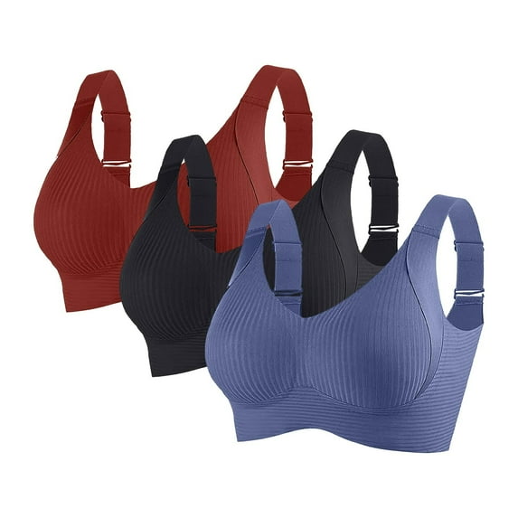 Gapacks Women's Comfortable Everyday Red Bra - Size M, 3-Pack Wireless, Nylon Spandex, Adjustable Straps, for Work/Home/Light Exercise