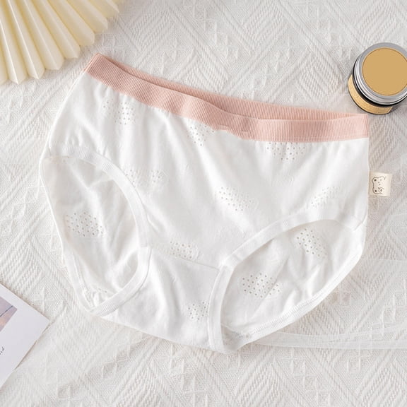 Gapacks Women's Cotton Briefs, Comfortable Breathable Underwear, Classic Style with Perforated Design, Soft White, Size L, Single Pack