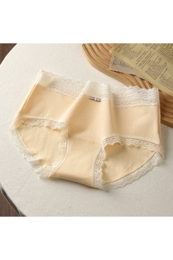 Women's Cotton Underwear with Lace Trim, Comfortable Soft Breathable, Everyday Wear, Yellow, Size M, Feminine Design, Budget-Friendly