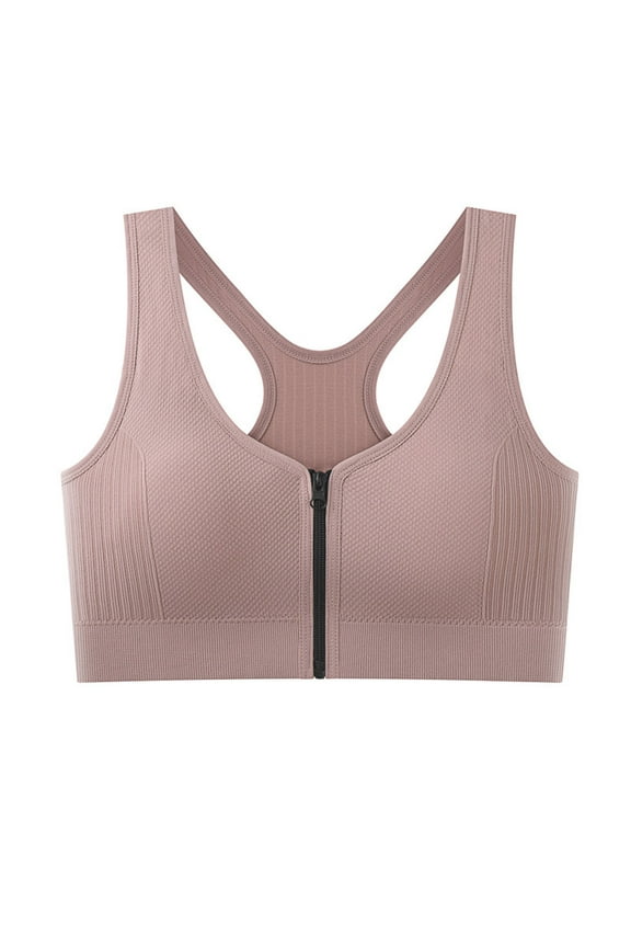 Women's Free Size Purple Sports Bra, Front Zipper & Racerback Design, Nylon Spandex for Breathability, Ideal for Gym, Running & Daily Fitness