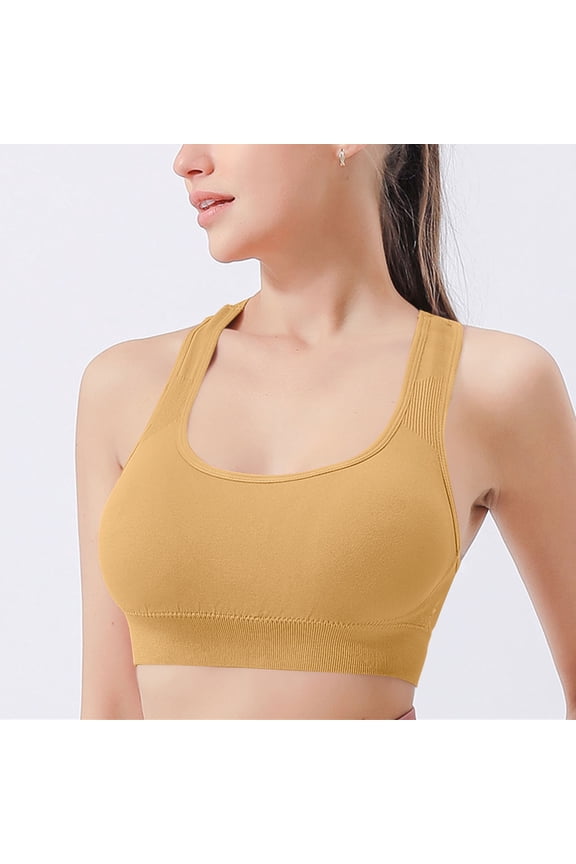 Women's L Size Yellow Sports Bra - Racerback U-Neck, Nylon Spandex, Medium Support for Yoga/Running/Gym Workouts