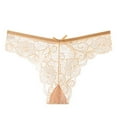 thumbnail image 1 of Gapacks Women's Lace Thong with Bow, Floral Pattern, Beige, Size L - Soft Nylon Spandex, Comfortable for All Day, No Show Under Tight Clothes, 1 of 7