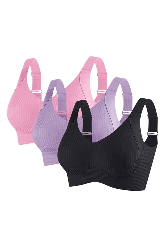 Women's Pink Size XL Sports Bra - 3-Pack Nylon Spandex, Adjustable Straps, Moisture-Wicking, Medium Impact for Yoga, Running & Daily Wear