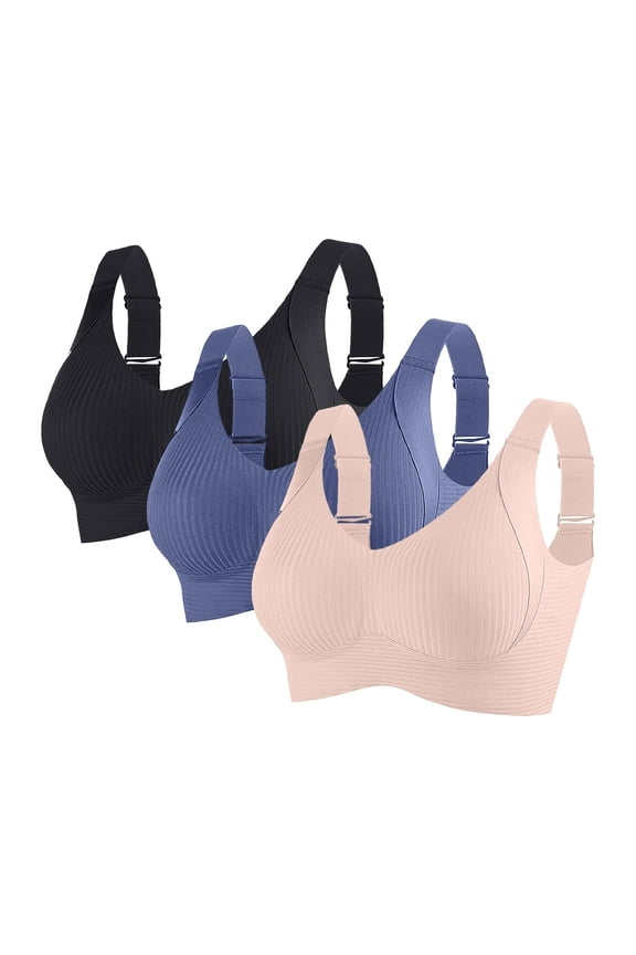 Women's Plus Size 2XL Comfortable Bra - Pink, Nylon Spandex Blend, Wireless, 3-Pack for Daily Work/Home/Light Exercise