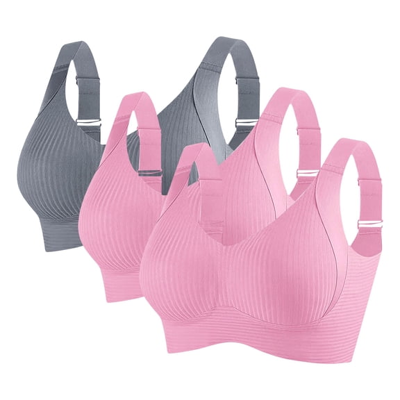 Gapacks Women's Plus Size 2XL Pink Bra - Nylon Spandex, Comfortable Adjustable Straps, Ribbed Design, 3pc Pack for Daily & Light Activities
