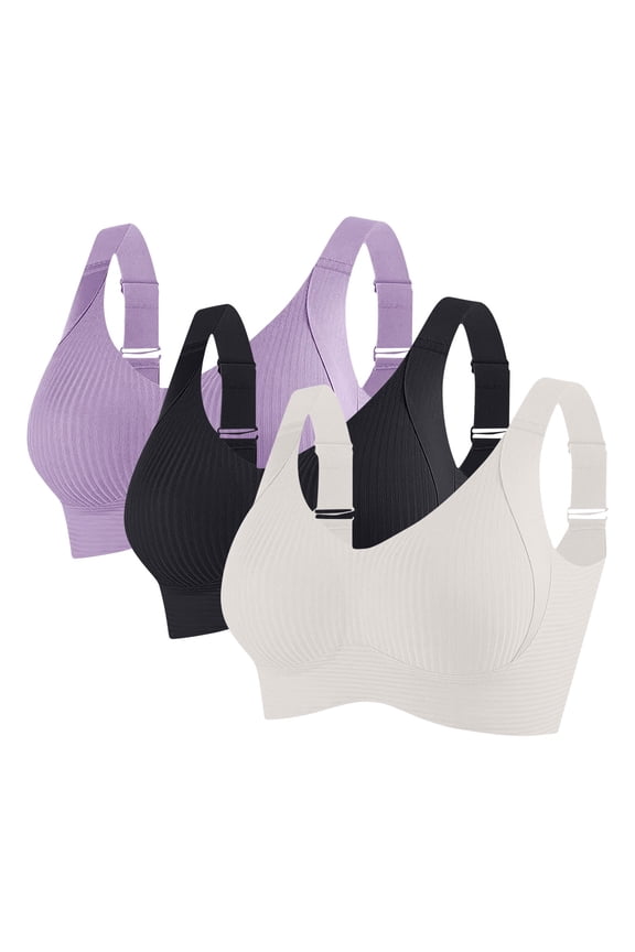 Women's Plus Size (2XL) Seamless Bra 3 Pack - White, Nylon Spandex, Breathable & Adjustable Straps, Comfortable for Daily Wear & Light Exercise