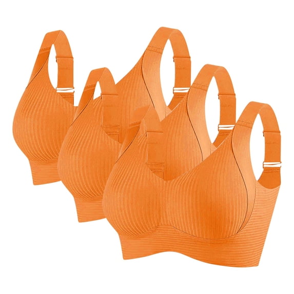 Gapacks Women's Plus Size 2XL Wireless Comfort Bra 3 Pack - Orange, Nylon Spandex Seamless, Ribbed Breathable with Adjustable Straps for Everyday Wear