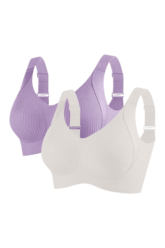 Women's Plus Size 3XL Comfortable Bra - Nylon Spandex, 2-Pack Purple, Adjustable Straps, Soft Stretch for Daily Wear & Lounging