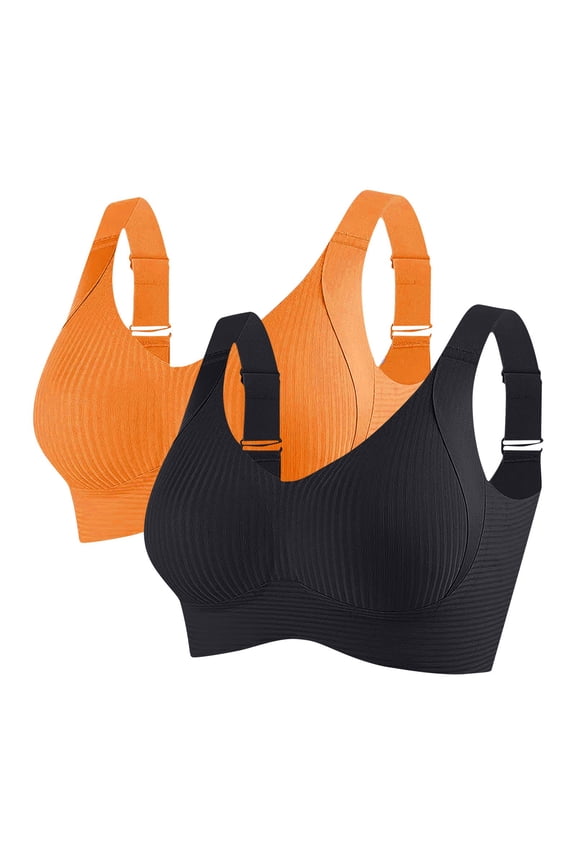 Women's Plus Size 3XL Orange Bra 2-Pack - Nylon Spandex, Seamless Stretch, Adjustable Straps, All-Day Comfort for Everyday & Light Workouts, Budget-Friendly