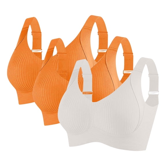 Gapacks Women's Plus Size 3XL White Sports Bra, 3 Pack - Nylon Spandex, Ribbed, Adjustable Straps, Light-Moderate Support, Breathable - For Workouts & Everyday Comfort