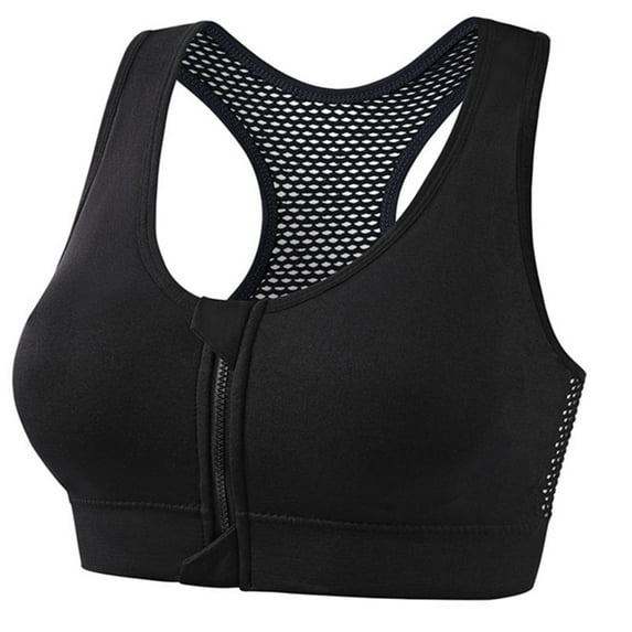 Gapacks Women's Plus Size 4XL Black Sports Bra, High Impact Support, Front Zipper & Mesh Panels, Nylon Spandex Quick-Dry for Yoga Running HIIT