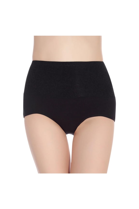 Women's Plus Size High-Waisted Tummy Control 3XL Black - Nylon Spandex Blend Light Compression Patterned Waistband Shapewear