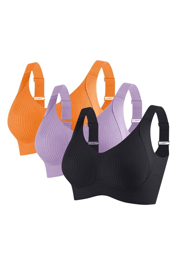 Women's Plus Size Medium Impact Sports Bra 3 Pack (Black, 3XL) - Nylon Spandex, Adjustable Straps, Ribbed Design for Yoga, Running & Daily Wear