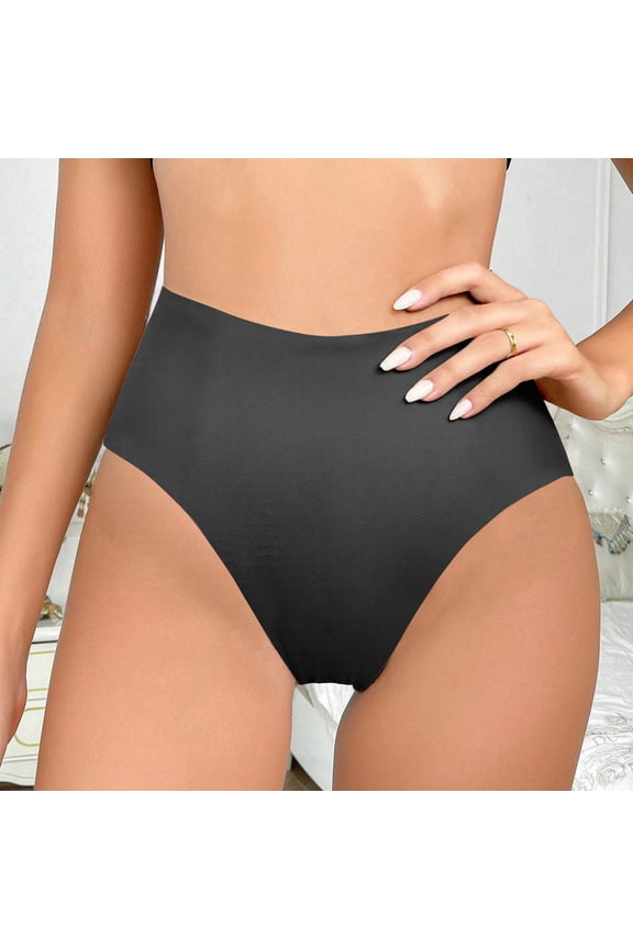 Women's Seamless High Waisted Panties - Tummy Control, No Panty Line, Black, Size L - Comfortable Nylon Spandex Underwear for Tight Clothes
