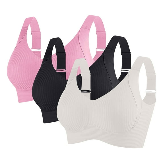 Gapacks Women's Sports Bra, L Size Black - 3-Pack Moisture-Wicking Wide Strap, Nylon Spandex for Low-Impact Workout & Everyday Wear