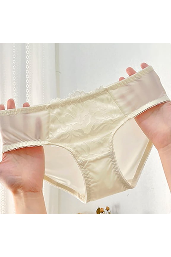 Women's Stretchy Bikini Panties, Nylon Spandex, Beige, Size L, Lace Detail, Moderate Coverage, Comfortable Everyday Underwear