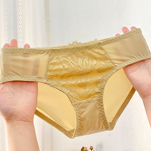 Gapacks Women's Stretchy Nylon Spandex Bikini Panties, Yellow, L, Lace Trim, Medium Coverage, Comfortable Everyday Plus Size Underwear for Ladies