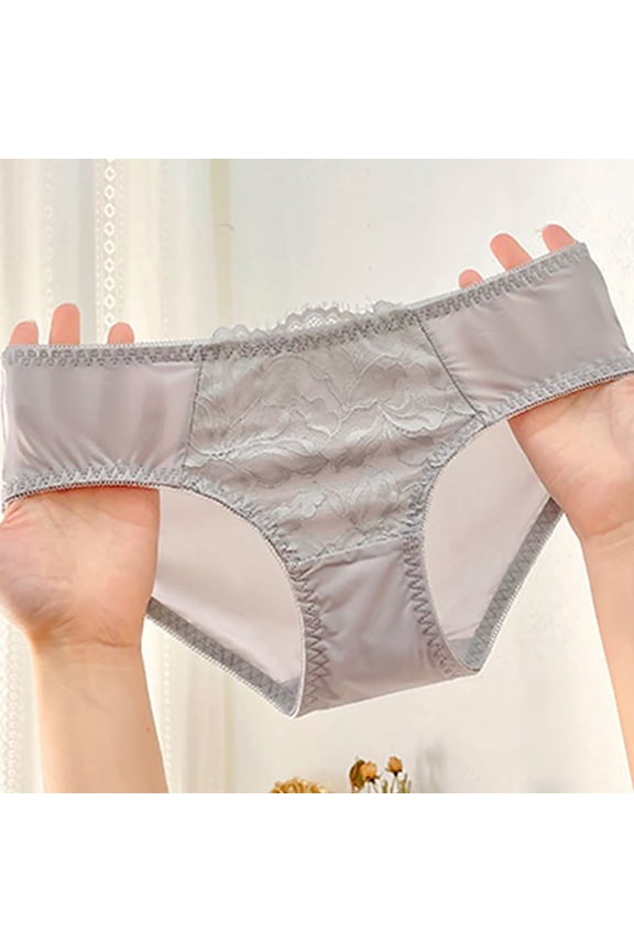 Women's XL Bikini Panties - Gray, Nylon Spandex with Lace Detail, Stretchy Comfortable, Everyday Moderate Coverage