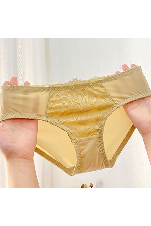 Women's Yellow Plus Size XL Bikini Panties, Stretchy Nylon Spandex, Lace Trim, Comfortable Everyday Underwear with Medium Coverage