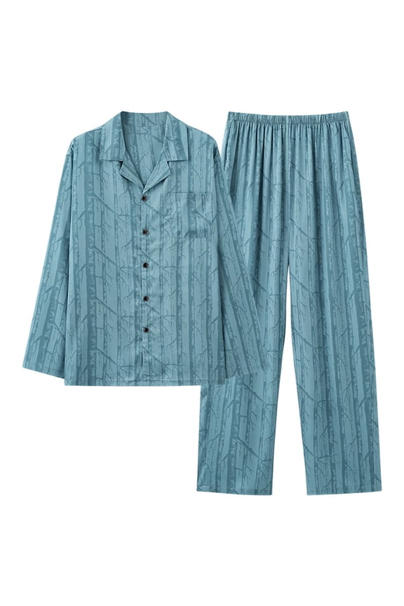 Womens 100% Polyester Pajama Set - Mint Green Tree Branch, Plus Size L-XXXXL, Soft Easy-Care Sleepwear,Size L