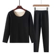 thumbnail image 1 of Gapacks Womens Black Thermal Underwear Set - Soft Warm Polyester, Long Sleeve Round Neck, Elastic Waist, 1 Top+1 Pant for Cold Weather Base Layer,Size L, 1 of 9