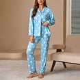 thumbnail image 1 of Gapacks Womens Blue Polka Dot Pajama Set - Soft Stretch Long Sleeve Button-Down Top & High-Waisted Pants, 95% Polyester 5% Spandex, S-XL for Sleep & Lounging,Size L, 1 of 7