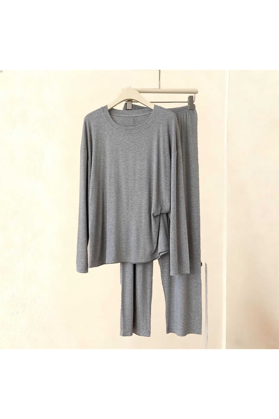 Womens Dark Gray Loungewear Set Ultra-Soft Modal Cotton Polyester 2-Piece Long-Sleeve Top & Elastic-Waist Pants, Loose Fit, Sizes M-XXL for Home Lounging & Sleep,Size 2XL
