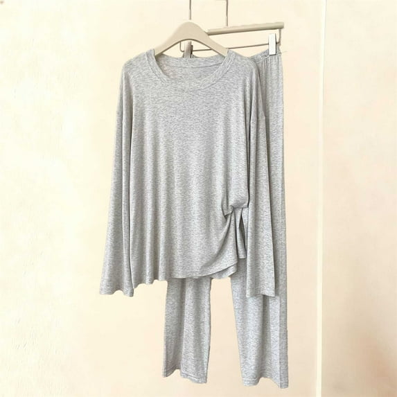 Gapacks Womens Gray Loungewear Set Ultra-Soft Modal Cotton Polyester 2-Piece Long-Sleeve Top & Elastic-Waist Pants, Loose Fit, Sizes M-XXL for Home Lounging & Sleep,Size 2XL