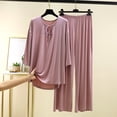 thumbnail image 1 of Gapacks Womens Pink Pajama Set - Loungewear, Ultra-Soft Modal Cotton Polyester, Midi Sleeve, Plus Size L/XL/XXL,Size XL, 1 of 5