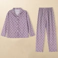thumbnail image 1 of Gapacks Womens Purple Heart Print Pajama Set - Polyester Spandex Soft Stretchy 2-Piece Long Sleeve Top & Pants, M-XXL for Home Sleep Lounge,Size M, 1 of 3
